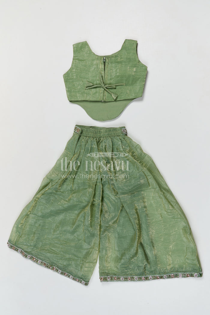 The Nesavu Girls Sharara / Plazo Set Girls Sharara Set for Weddings and Festive Occasionals Nesavu Nesavu girls crushed organza sharara set with designer embroidery yoke for weddings and festive occasions