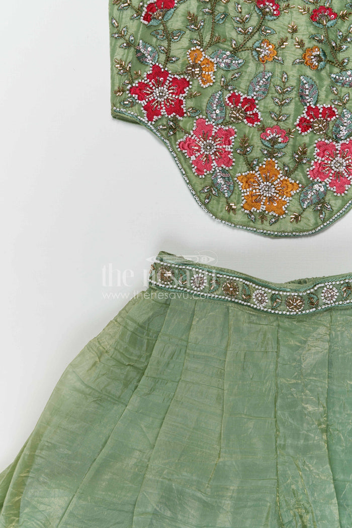 The Nesavu Girls Sharara / Plazo Set Girls Sharara Set for Weddings and Festive Occasionals Nesavu Nesavu girls crushed organza sharara set with designer embroidery yoke for weddings and festive occasions