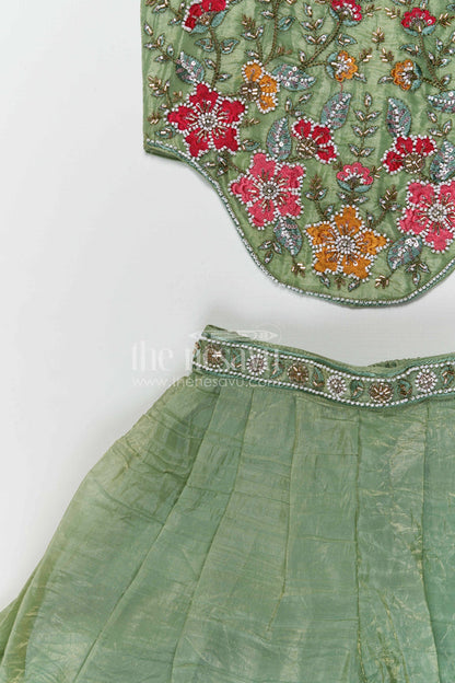 The Nesavu Girls Sharara / Plazo Set Girls Sharara Set for Weddings and Festive Occasionals Nesavu Nesavu girls crushed organza sharara set with designer embroidery yoke for weddings and festive occasions