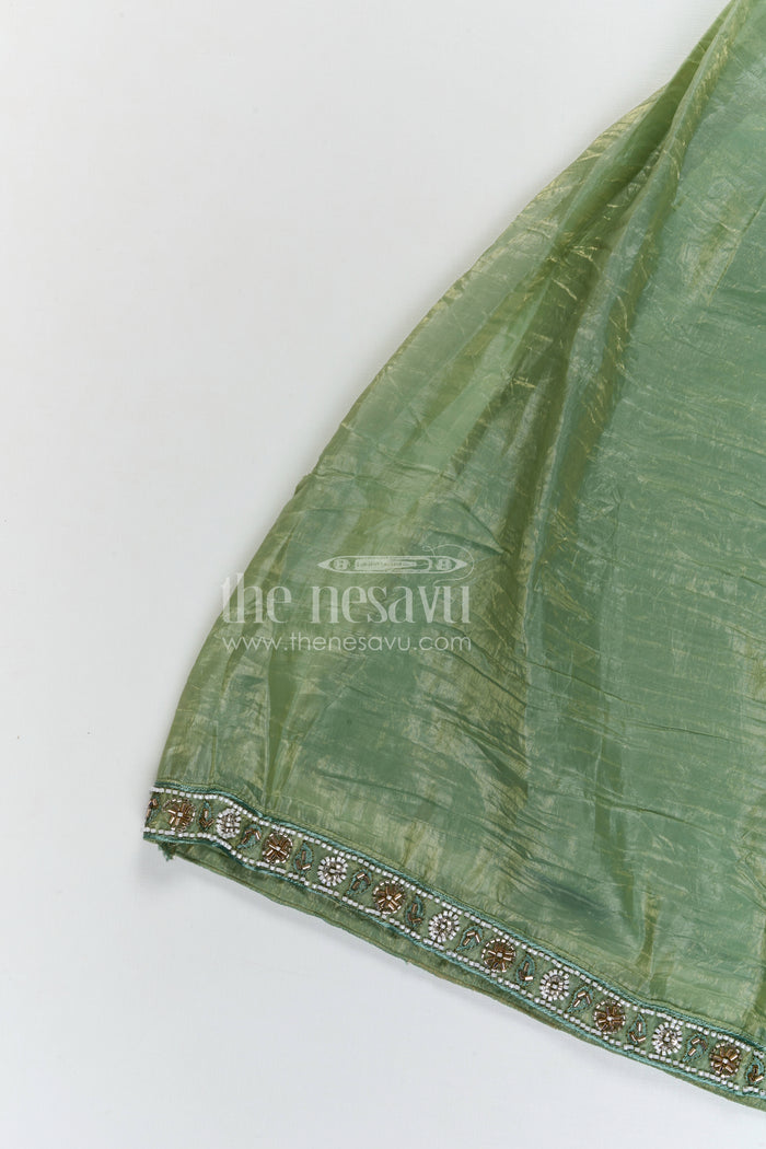 The Nesavu Girls Sharara / Plazo Set Girls Sharara Set for Weddings and Festive Occasionals Nesavu Nesavu girls crushed organza sharara set with designer embroidery yoke for weddings and festive occasions