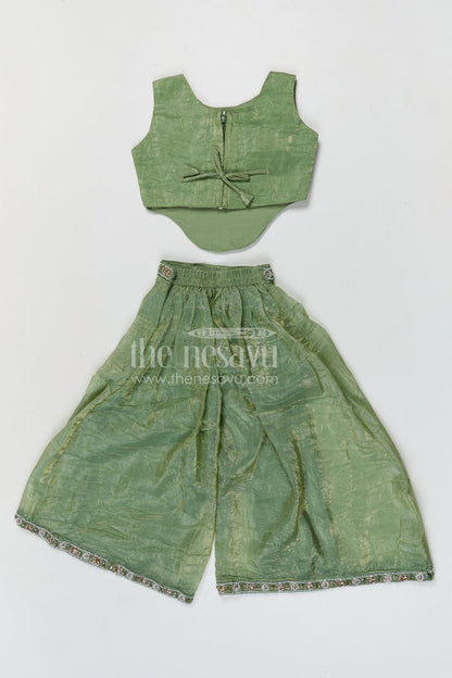The Nesavu Girls Sharara / Plazo Set Girls Sharara Set for Weddings and Festive Occasionals Nesavu Nesavu girls crushed organza sharara set with designer embroidery yoke for weddings and festive occasions