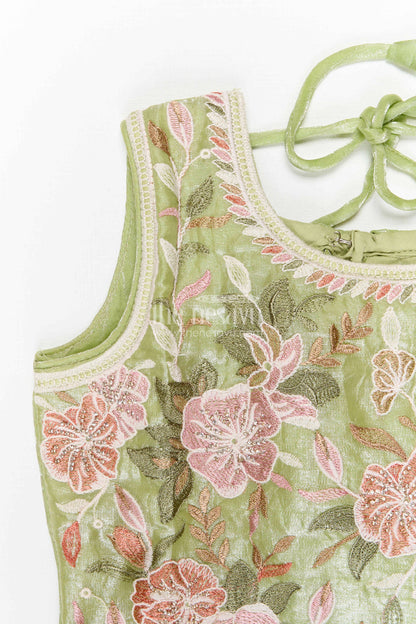 The Nesavu Girls Sharara / Plazo Set Girls Sharara Set for Weddings and Festives Nesavu Nesavu girls tissue organza sharara set with designer embroidery for weddings
