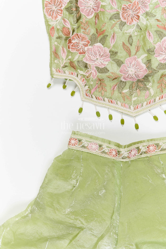 The Nesavu Girls Sharara / Plazo Set Girls Sharara Set for Weddings and Festives Nesavu Nesavu girls tissue organza sharara set with designer embroidery for weddings