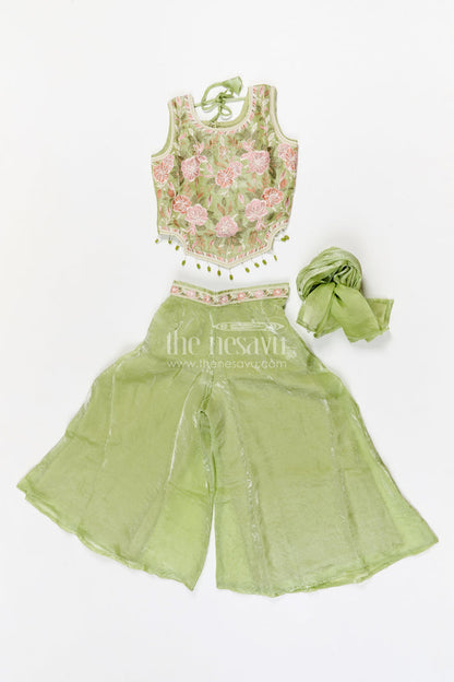 The Nesavu Girls Sharara / Plazo Set Girls Sharara Set for Weddings and Festives Nesavu Nesavu girls tissue organza sharara set with designer embroidery for weddings