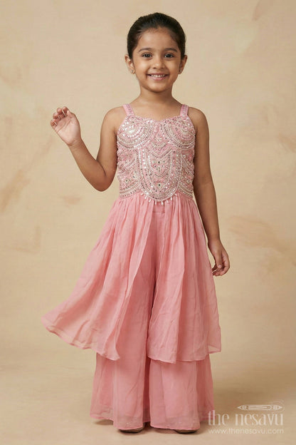 The Nesavu Girls Sharara / Plazo Set Girls Sharara Set for Weddings and Traditional Functions Nesavu Nesavu girls sharara set embroidered yoke weddings festive celebrations