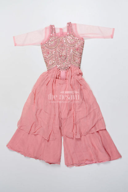 The Nesavu Girls Sharara / Plazo Set Girls Sharara Set for Weddings and Traditional Functions Nesavu Nesavu girls sharara set embroidered yoke weddings festive celebrations
