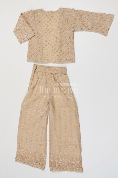The Nesavu Girls Sharara / Plazo Set Girls Sharara Set for Weddings Nesavu Nesavu girls crushed tissue organza sharara set with designer embroidery for weddings and celebrations