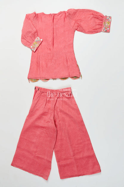 The Nesavu Girls Sharara / Plazo Set Girls Sharara Set with Embroidered Organza Yoke for Festive Events Nesavu Nesavu girls sharara set organza embroidered yoke weddings festive wear