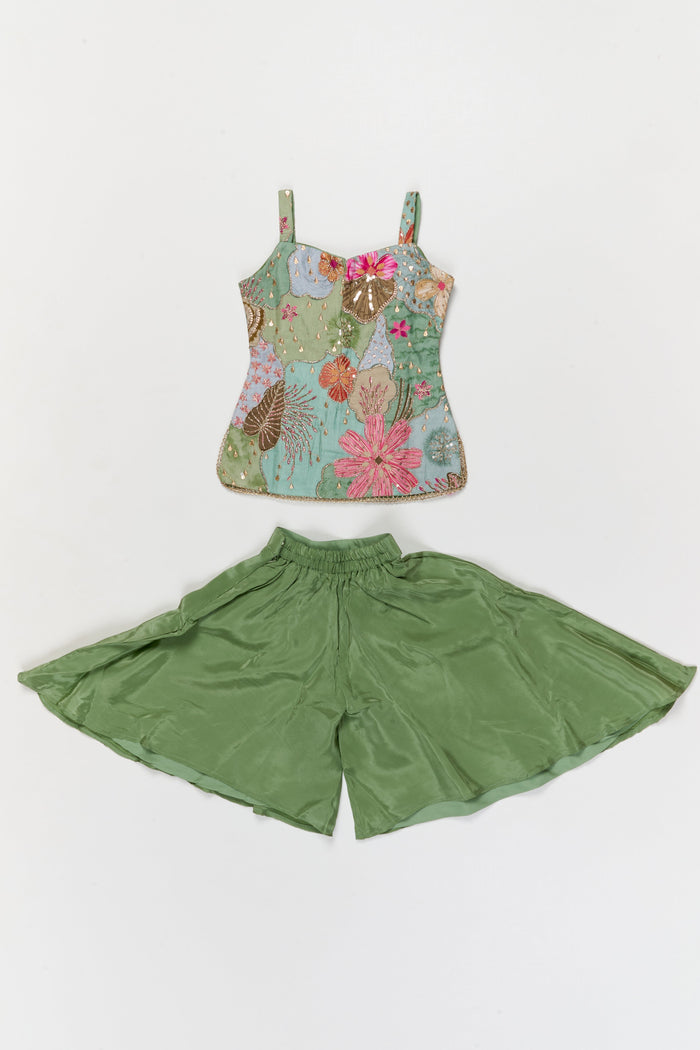 The Nesavu Girls Sharara / Plazo Set Girls Sharara Set with Embroidered Yoke for Festive Functions Nesavu Nesavu girls sharara set with embroidered yoke and dupatta for festive wear and weddings