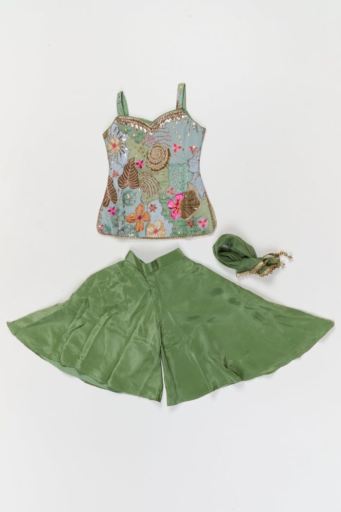The Nesavu Girls Sharara / Plazo Set Girls Sharara Set with Embroidered Yoke for Festive Functions Nesavu Nesavu girls sharara set with embroidered yoke and dupatta for festive wear and weddings