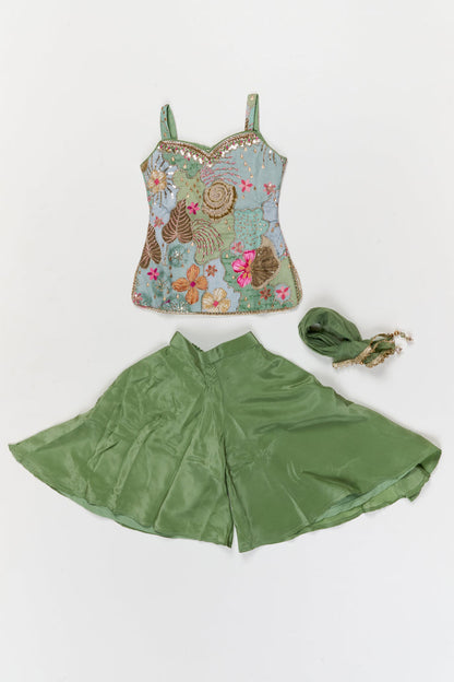 The Nesavu Girls Sharara / Plazo Set Girls Sharara Set with Embroidered Yoke for Festive Functions Nesavu Nesavu girls sharara set with embroidered yoke and dupatta for festive wear and weddings