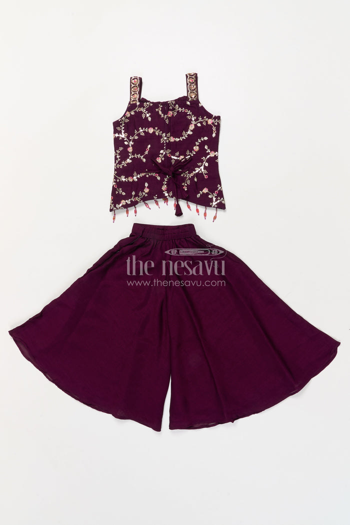 The Nesavu Girls Sharara / Plazo Set Girls Sharara Set with Embroidered Yoke for Festive Parties and Family Gatherings Nesavu Nesavu girls sharara set with embroidered yoke and dupatta for festive parties and cultural events