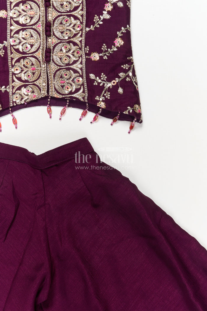 The Nesavu Girls Sharara / Plazo Set Girls Sharara Set with Embroidered Yoke for Festive Parties and Family Gatherings Nesavu Nesavu girls sharara set with embroidered yoke and dupatta for festive parties and cultural events