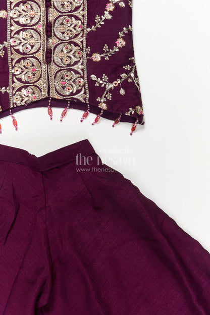 The Nesavu Girls Sharara / Plazo Set Girls Sharara Set with Embroidered Yoke for Festive Parties and Family Gatherings Nesavu Nesavu girls sharara set with embroidered yoke and dupatta for festive parties and cultural events