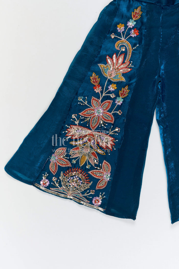 The Nesavu Girls Sharara / Plazo Set Girls Sharara/plazzo Set for Weddings and Festive Occasions Nesavu Nesavu girls organza sharara set with designer embroidery for weddings and festive occasions