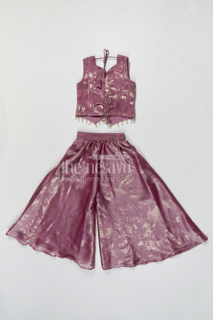 The Nesavu Girls Sharara / Plazo Set Girls Shimmer Sharara Set with Designer Embroidery for Festive Occasions Nesavu Nesavu girls tissue shimmer sharara set with designer embroidery for festive wear