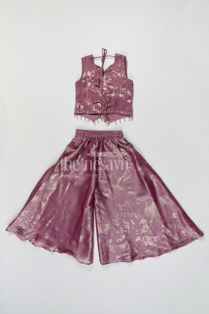 The Nesavu Girls Sharara / Plazo Set Girls Shimmer Sharara Set with Designer Embroidery for Festive Occasions Nesavu Nesavu girls tissue shimmer sharara set with designer embroidery for festive wear