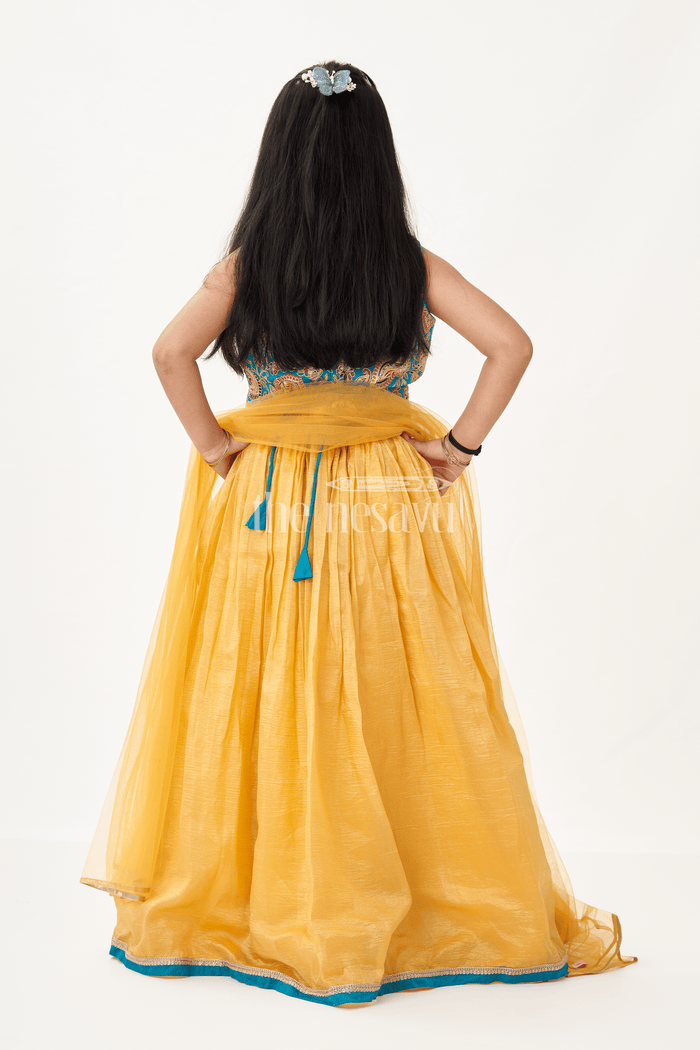 The Nesavu Girls Lehenga Choli Girls Silk Blend Lehenga Dresses with Rich Designer Top and Traditional Tassel Accents Nesavu Nesavu Traditional Girls Silk Blend Lehenga Dresses with Embroidered Designer Top and Dupatta Set