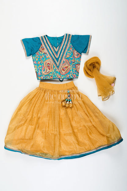 The Nesavu Girls Lehenga Choli Girls Silk Blend Lehenga Dresses with Rich Designer Top and Traditional Tassel Accents Nesavu Nesavu Traditional Girls Silk Blend Lehenga Dresses with Embroidered Designer Top and Dupatta Set