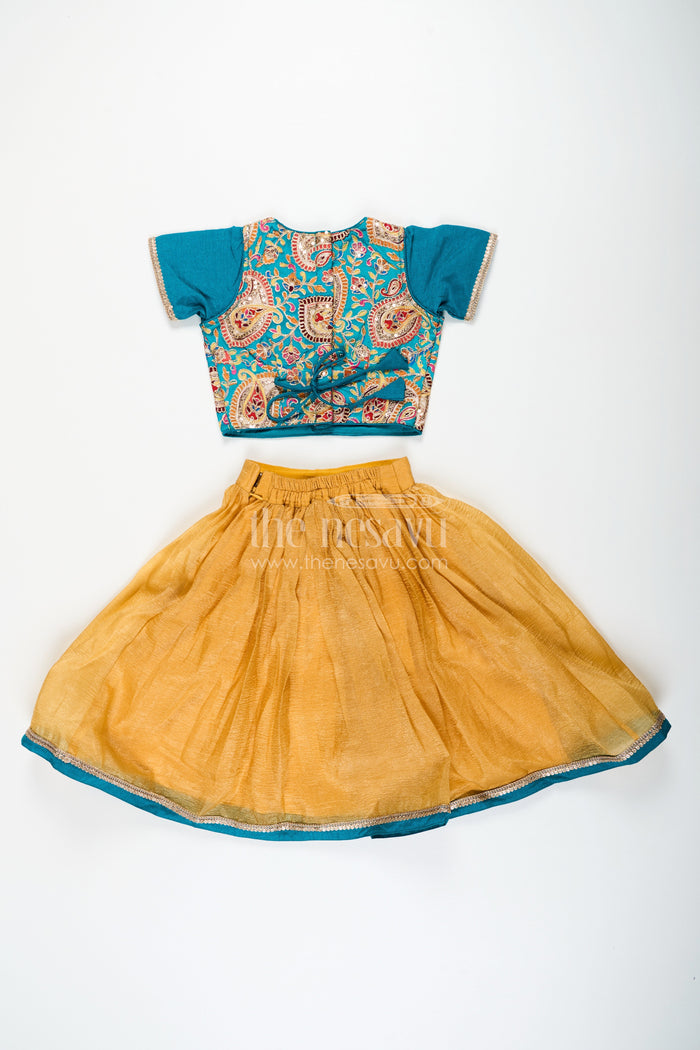 The Nesavu Girls Lehenga Choli Girls Silk Blend Lehenga Dresses with Rich Designer Top and Traditional Tassel Accents Nesavu Nesavu Traditional Girls Silk Blend Lehenga Dresses with Embroidered Designer Top and Dupatta Set
