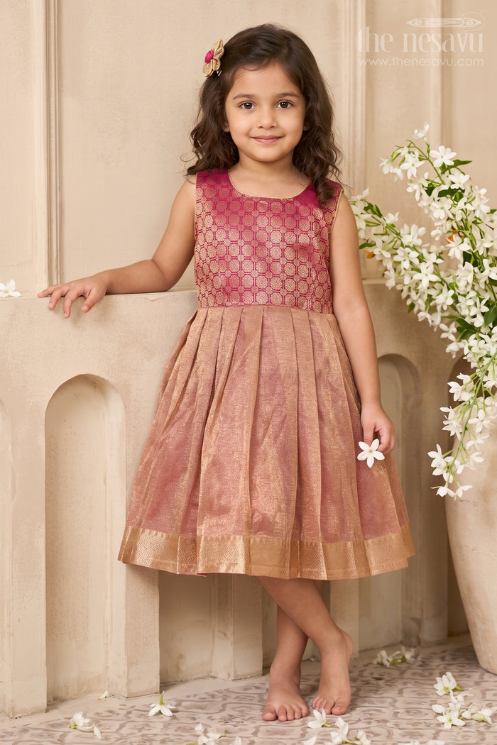 The Nesavu Silk Frock Girls Silk Frock for Birthday Parties and Festive Photoshoots Nesavu 22 (4Y) / Red / Semi Banarasi SF1216A-22 Nesavu Girls Semi Banaras Silk Frock With Elegant Bodice For Birthdays And Celebrations