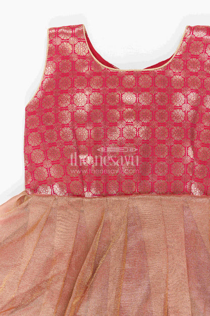 The Nesavu Silk Frock Girls Silk Frock for Birthday Parties and Festive Photoshoots Nesavu Nesavu Girls Semi Banaras Silk Frock With Elegant Bodice For Birthdays And Celebrations