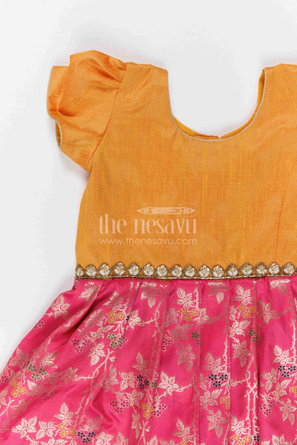The Nesavu Silk Frock Girls Silk Frock for Festive Weddings and Birthday Parties Nesavu Nesavu Girls Silk Frock With Banarasi Skirt For Weddings And Festive Birthday Celebrations