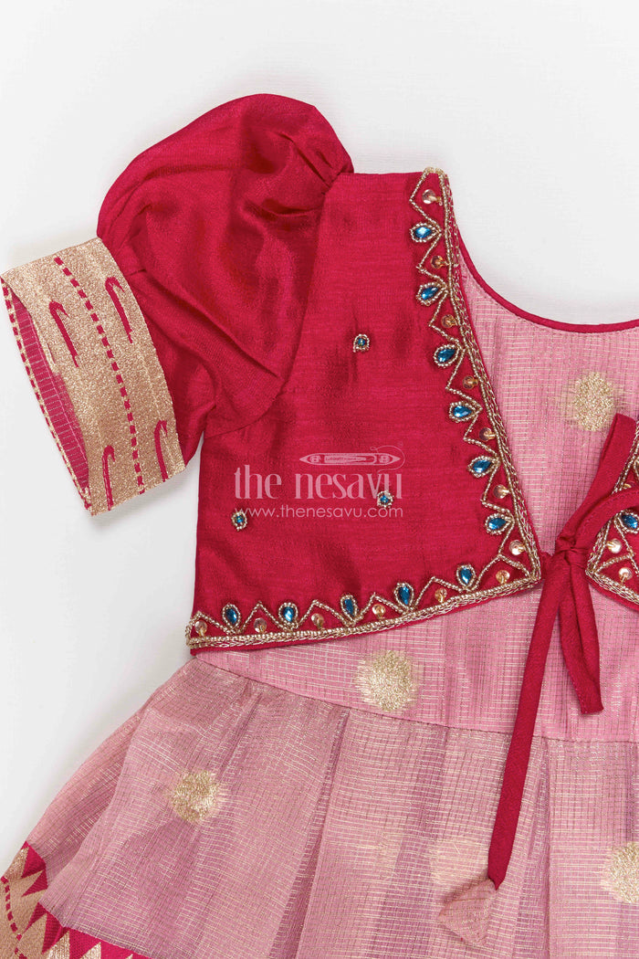 The Nesavu Silk Frock Girls Silk Frock for Festive Weddings and Traditional Functions Nesavu Nesavu girls blend silk frock with tissue skirt for weddings and festive occasions