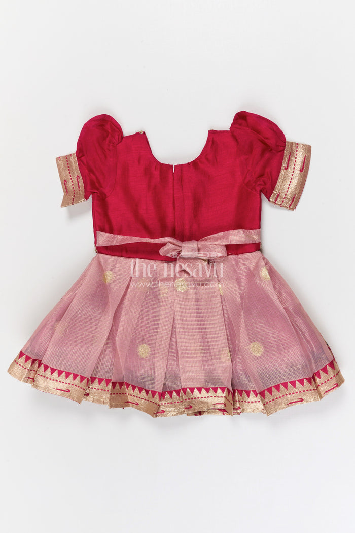 The Nesavu Silk Frock Girls Silk Frock for Festive Weddings and Traditional Functions Nesavu Nesavu girls blend silk frock with tissue skirt for weddings and festive occasions