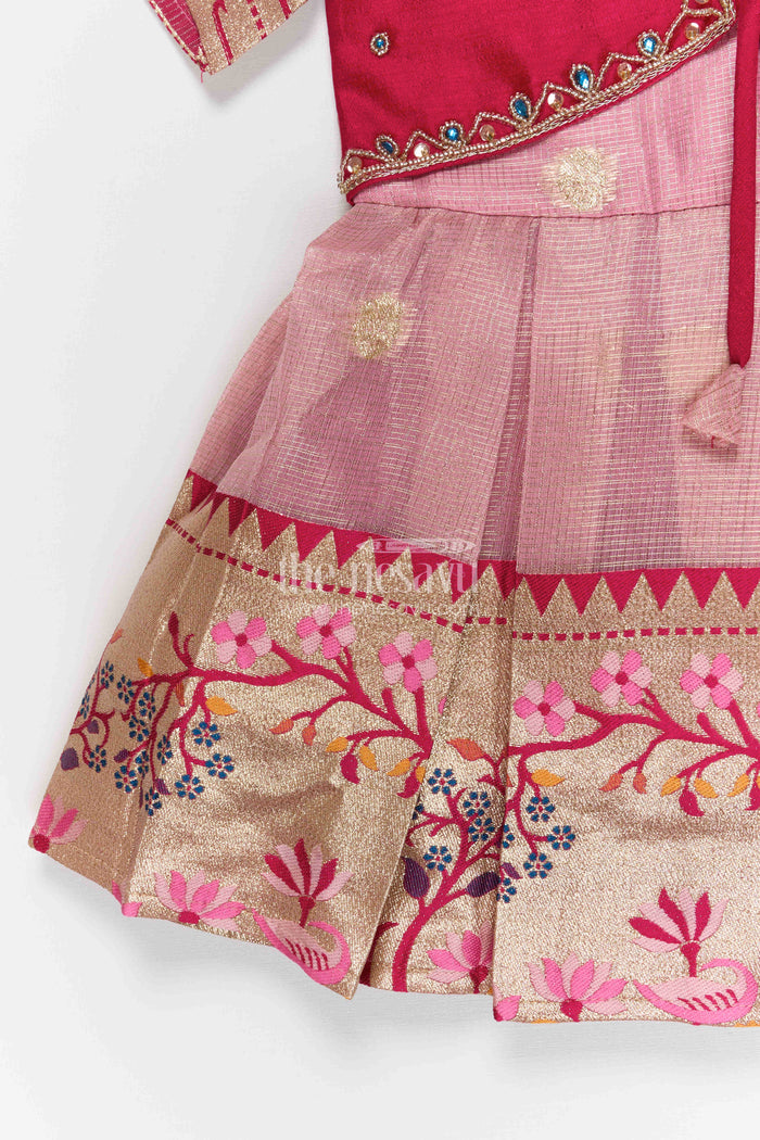 The Nesavu Silk Frock Girls Silk Frock for Festive Weddings and Traditional Functions Nesavu Nesavu girls blend silk frock with tissue skirt for weddings and festive occasions
