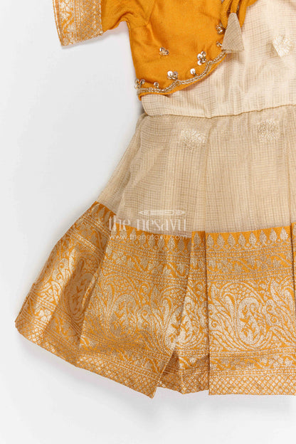 The Nesavu Silk Frock Girls Silk Frock for Traditional Celebrations and Family Functions Nesavu Nesavu girls blend silk frock with tissue skirt for festive weddings
