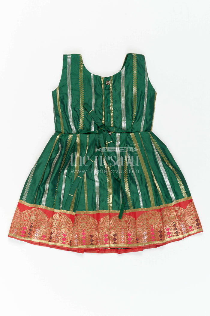 The Nesavu Girls Kanchi Silk Frock Girls Silk Frock for Wedding Receptions and Festive Occasions Nesavu Nesavu Girls Semi Kanchivaram Silk Frock With Grand Border For Weddings And Festive Celebrations