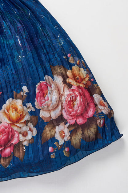 The Nesavu Girls Silk Gown Girls Silk Gown with Floral Digital Print for Festive Occasions Nesavu Nesavu silk gown girls floral digital print sequins