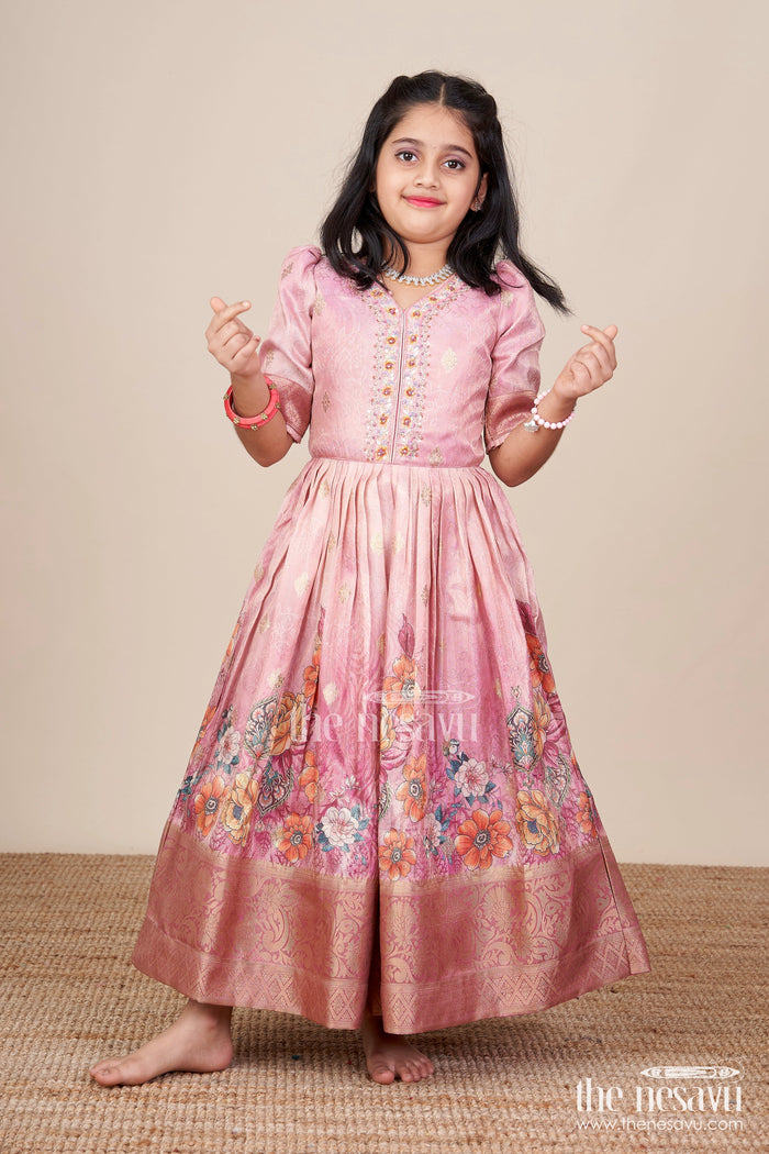 The Nesavu Girls Silk Gown Girls Silk Gown with Zari Border for Weddings and Traditional Occasions Nesavu Nesavu girls silk gown big zari border weddings birthdays traditional celebrations