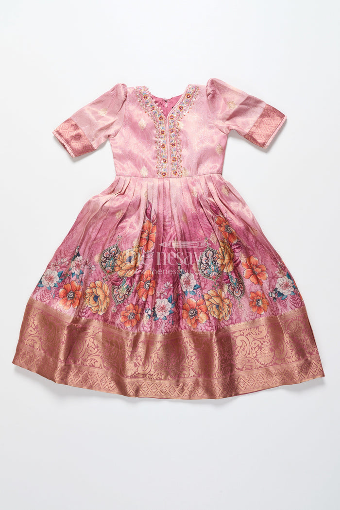 The Nesavu Girls Silk Gown Girls Silk Gown with Zari Border for Weddings and Traditional Occasions Nesavu Nesavu girls silk gown big zari border weddings birthdays traditional celebrations