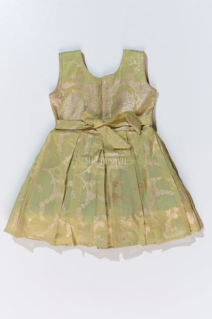 The Nesavu Silk Party Frock Girls Silk Short Frock with Embroidered Neckline and Pleated Skirt for Party Wear Nesavu Nesavu Girls Silk Short Frock Pleated Skirt Embroidered Neckline Party Wear
