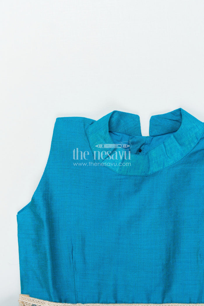 The Nesavu Girls Chanderi Frock Girls Sleeveless Chanderi Frock for Festive Events and Ethnic Days Nesavu Nesavu girls blue chanderi frock festive family gatherings ethnic school wear