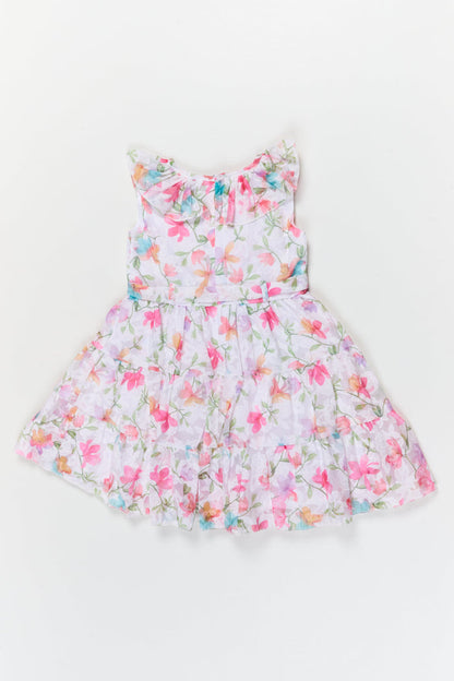 The Nesavu Girls Cotton Frock Girls Sleeveless Frock with Digital Floral Print for Outings and Birthdays Nesavu 20 (3Y) / Multicolor / Georgette GFC2118A-20 Nesavu girls georgette brasso frock with floral digital print for birthdays and casual outings
