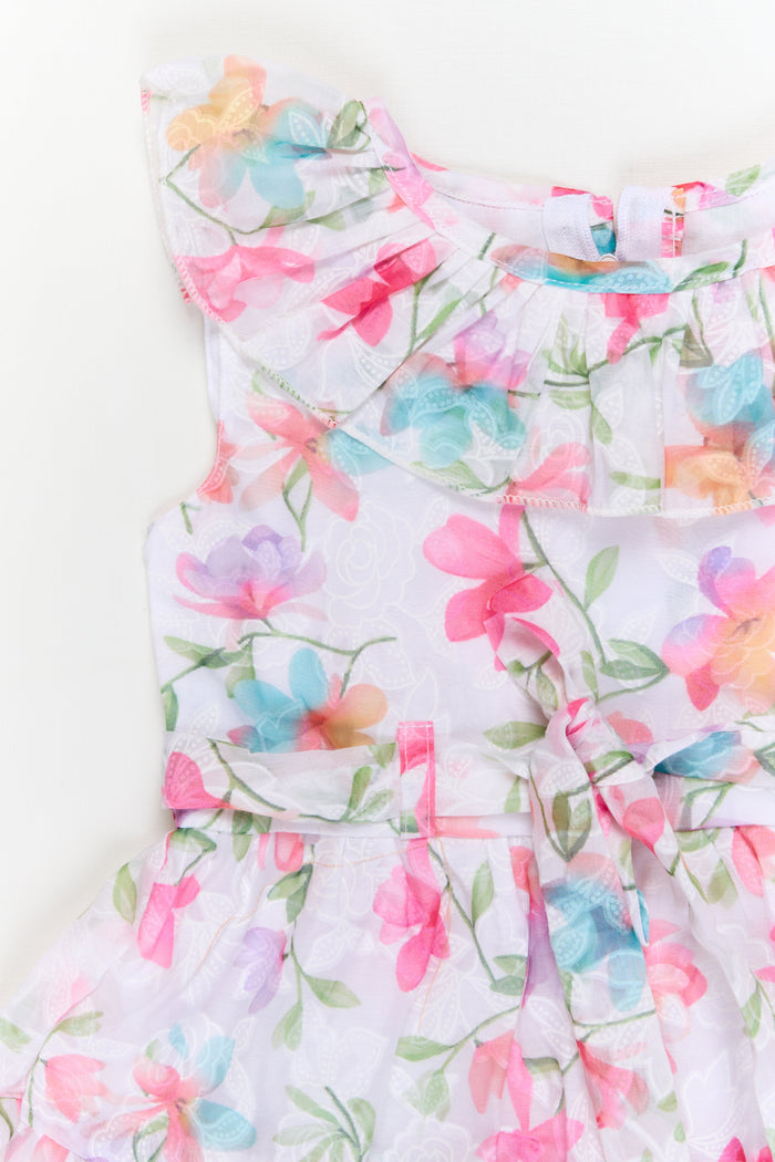 The Nesavu Girls Cotton Frock Girls Sleeveless Frock with Digital Floral Print for Outings and Birthdays Nesavu Nesavu girls georgette brasso frock with floral digital print for birthdays and casual outings