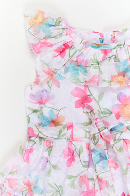 The Nesavu Girls Cotton Frock Girls Sleeveless Frock with Digital Floral Print for Outings and Birthdays Nesavu Nesavu girls georgette brasso frock with floral digital print for birthdays and casual outings