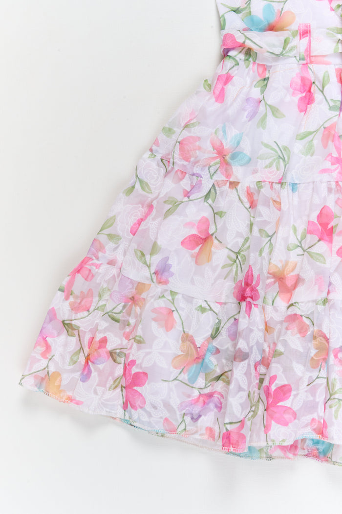 The Nesavu Girls Cotton Frock Girls Sleeveless Frock with Digital Floral Print for Outings and Birthdays Nesavu Nesavu girls georgette brasso frock with floral digital print for birthdays and casual outings
