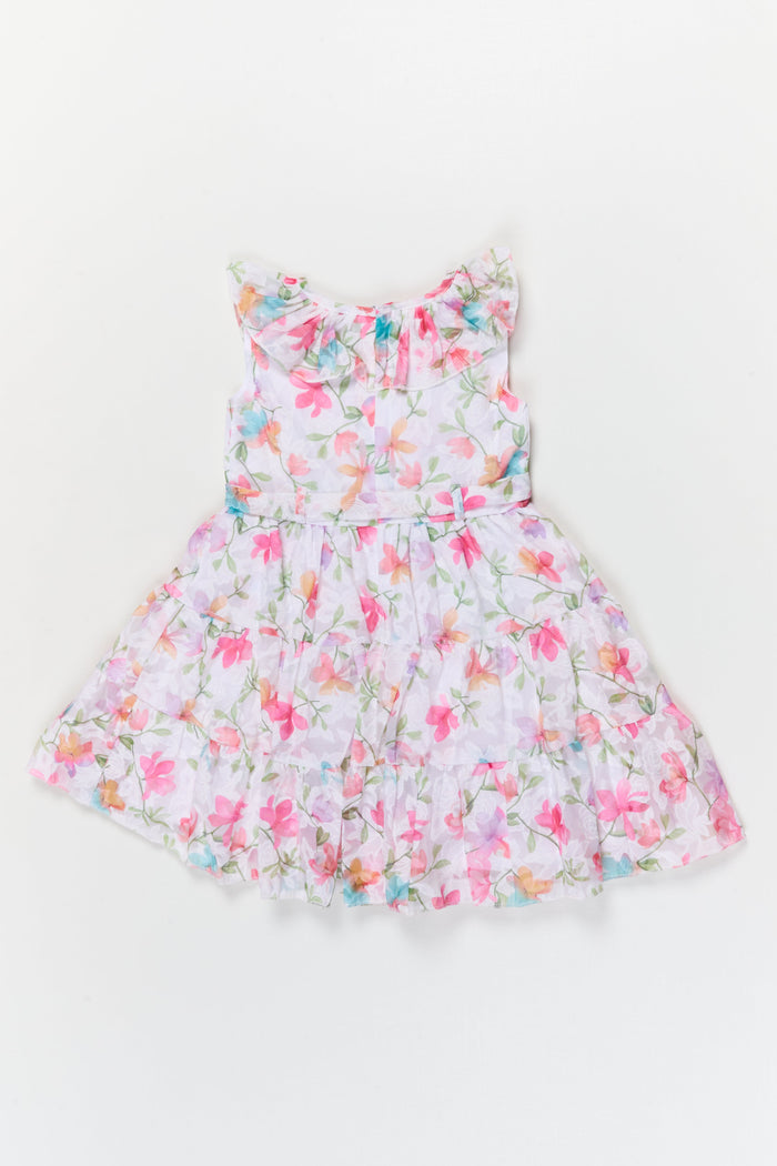The Nesavu Girls Cotton Frock Girls Sleeveless Frock with Digital Floral Print for Outings and Birthdays Nesavu Nesavu girls georgette brasso frock with floral digital print for birthdays and casual outings