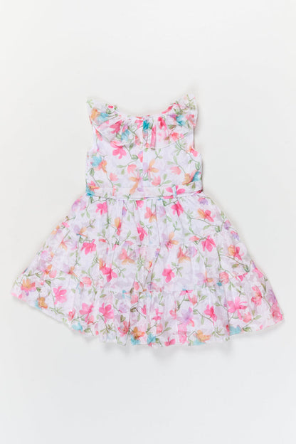 The Nesavu Girls Cotton Frock Girls Sleeveless Frock with Digital Floral Print for Outings and Birthdays Nesavu Nesavu girls georgette brasso frock with floral digital print for birthdays and casual outings