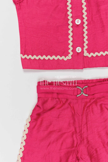 The Nesavu Girls Co-Ord Sets Girls Stylish Bubble Crepe Co-ord Set for Trendy Summer Outings Nesavu Nesavu girls bubble crepe co-ord set with sleeveless top and shorts for stylish summer wear