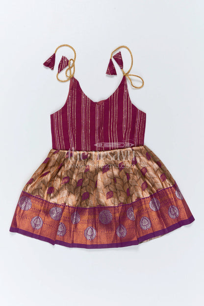 The Nesavu Tie-up Frock Girls Tie up Frock for Wedding and Festive Occasions Nesavu 16 (1Y) / Maroon / Semi Banarasi T433A-16 Nesavu Girls Tie Up Frock With Zari Border For Weddings And Festive Celebrations