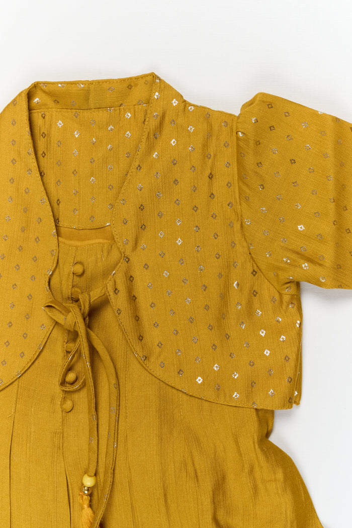 The Nesavu Girls Chanderi Frock Girls Traditional Silk Frock with Jacket for Weddings and Festive Functions Nesavu Nesavu girls silk frock with embroidered jacket – perfect for weddings and festive occasions