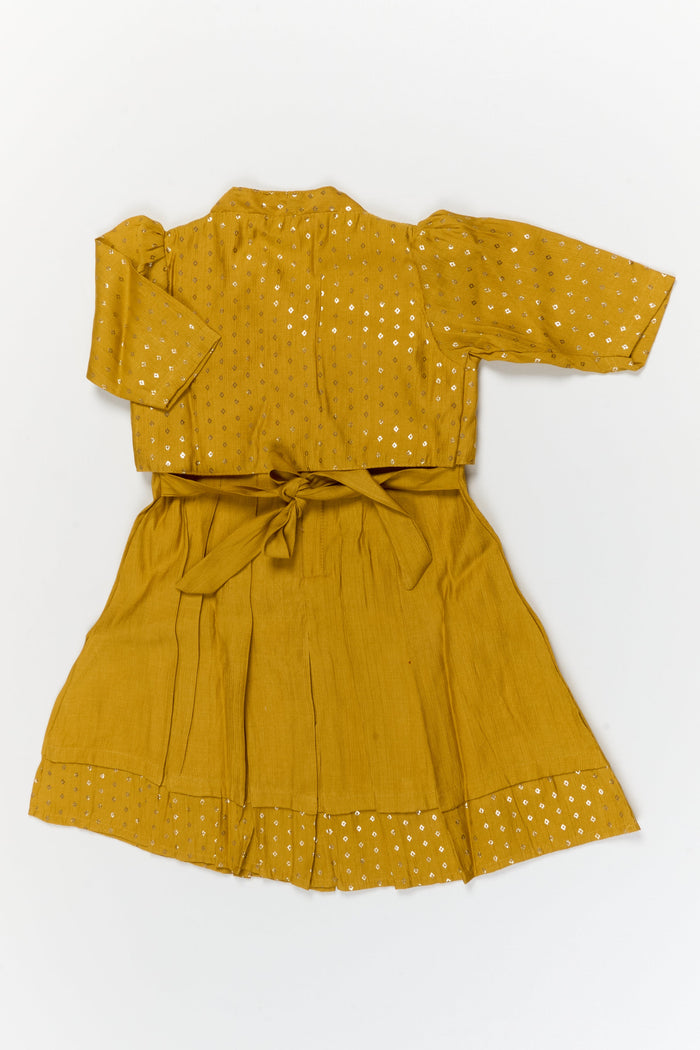 The Nesavu Girls Chanderi Frock Girls Traditional Silk Frock with Jacket for Weddings and Festive Functions Nesavu Nesavu girls silk frock with embroidered jacket – perfect for weddings and festive occasions