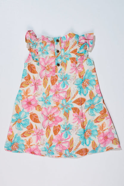The Nesavu Girls Cotton Frock Girls Trendy Floral Long Frock in Muslin Silk with Elegant Pleats and Bow Detail Nesavu Girls Trendy Floral Long Frock Muslin Silk Elegant Pleats Bow | The Nesavu