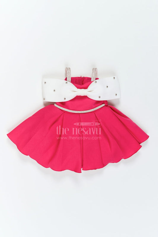 The Nesavu Girls Fancy Party Frock Girls Twirl Frock for Birthday Parties and Family Photo Moments Nesavu 16 (1Y) / Pink / Satin PF306C-16 Nesavu Girls Twirl Party Frock In Scuba For Birthdays Cake Cutting Celebrations And Family Photoshoots