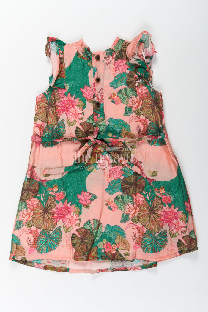 The Nesavu Girls Cotton Frock Girls Viscose Silk Frock Floral Design with Lotus Print and Pleated Details for Comfortable Daywear Nesavu Nesavu Girls Frock Floral Design Viscose Silk Lotus Motifs Soft Ruffled Sleeves